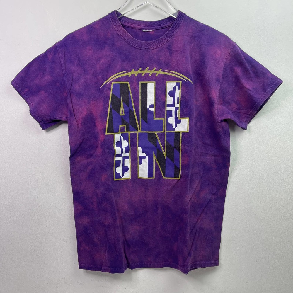 Baltimore Ravens All In Maryland Flag Football NFL Acid Wash T-shirt, Size Small
